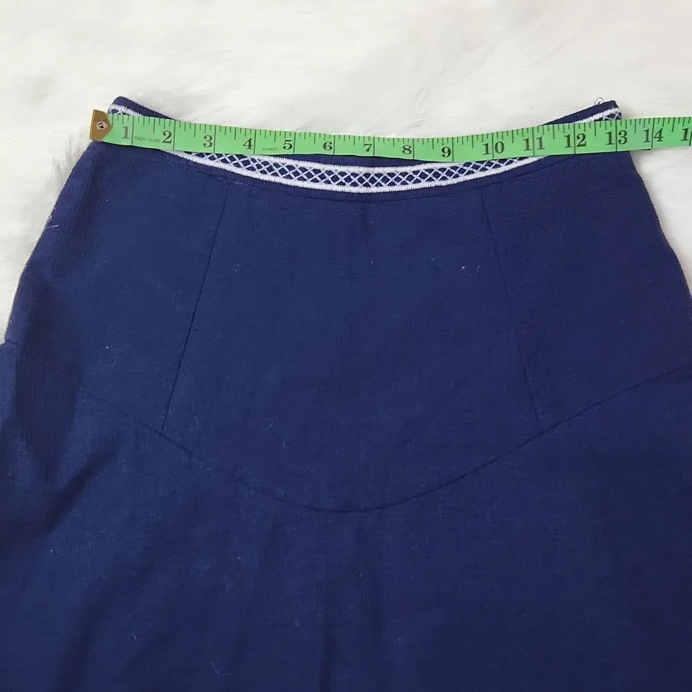 Shoshanna Navy A-line mini skirt  embroidered hem‎ size 2